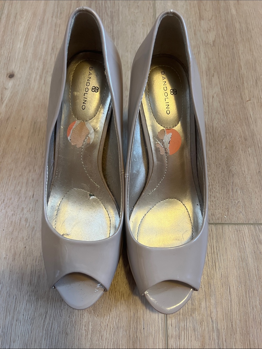 Bandolino Nude Patent Peep-Toe Heels
